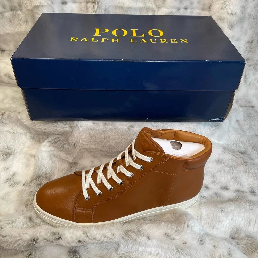 Polo Ralph Lauren NEW Nappa Leather High Top Dree Sneakers Mens Size 10 - Picture 1 of 9